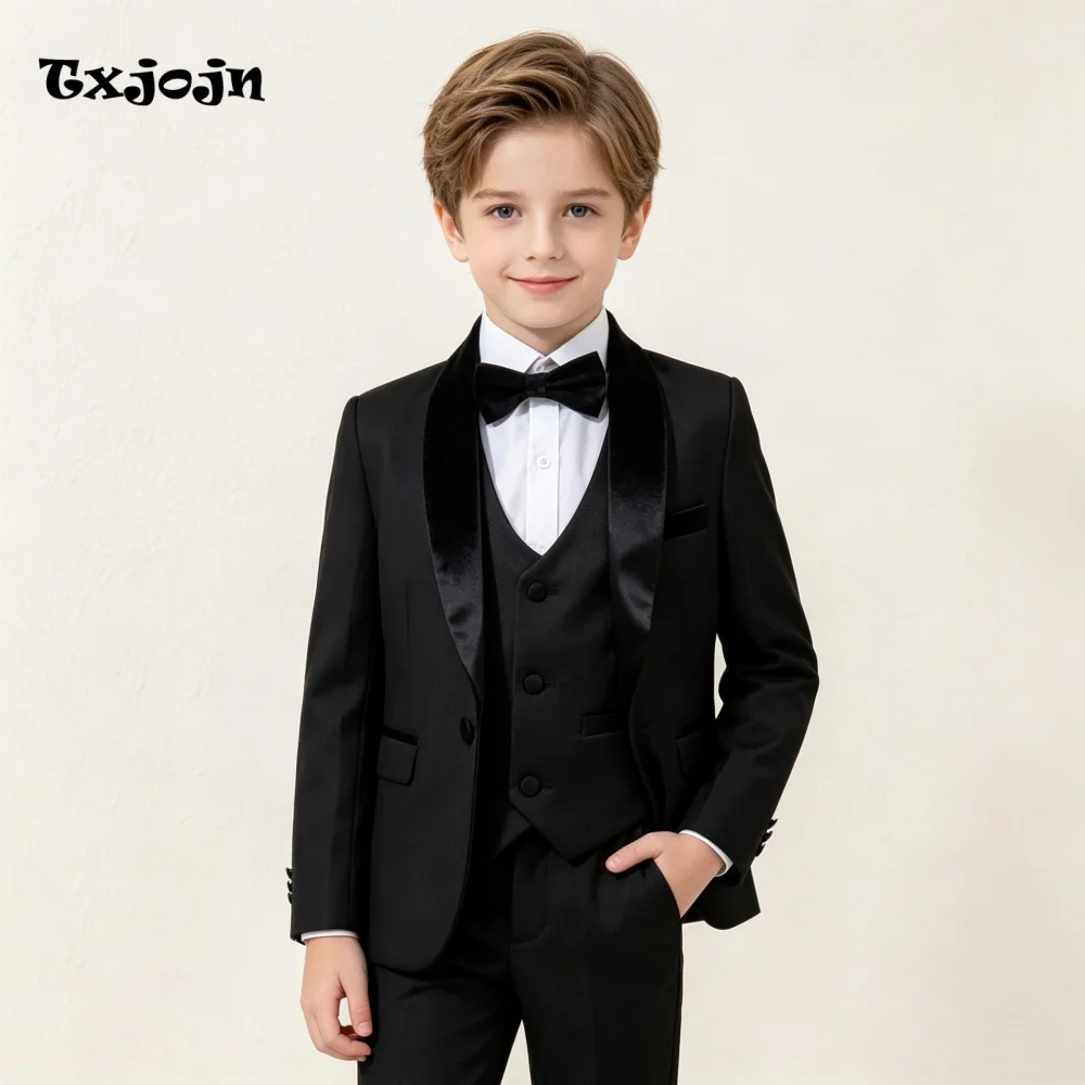 Formal Boys Suit Wedding Tuxedo Velvet Neck Jacket Vest Pants 3 Piece Set Formal Clothes Holiday Party Blazer Kids Custom Outfit