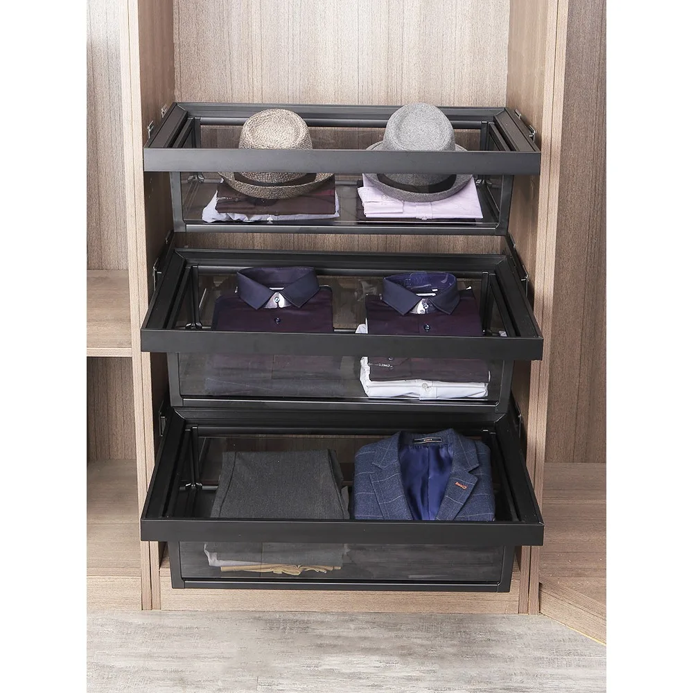 DA4K wardrobe pull-out basket drawer retractable self-made slide track wardrobe pull-out pants rack household glass metal storag