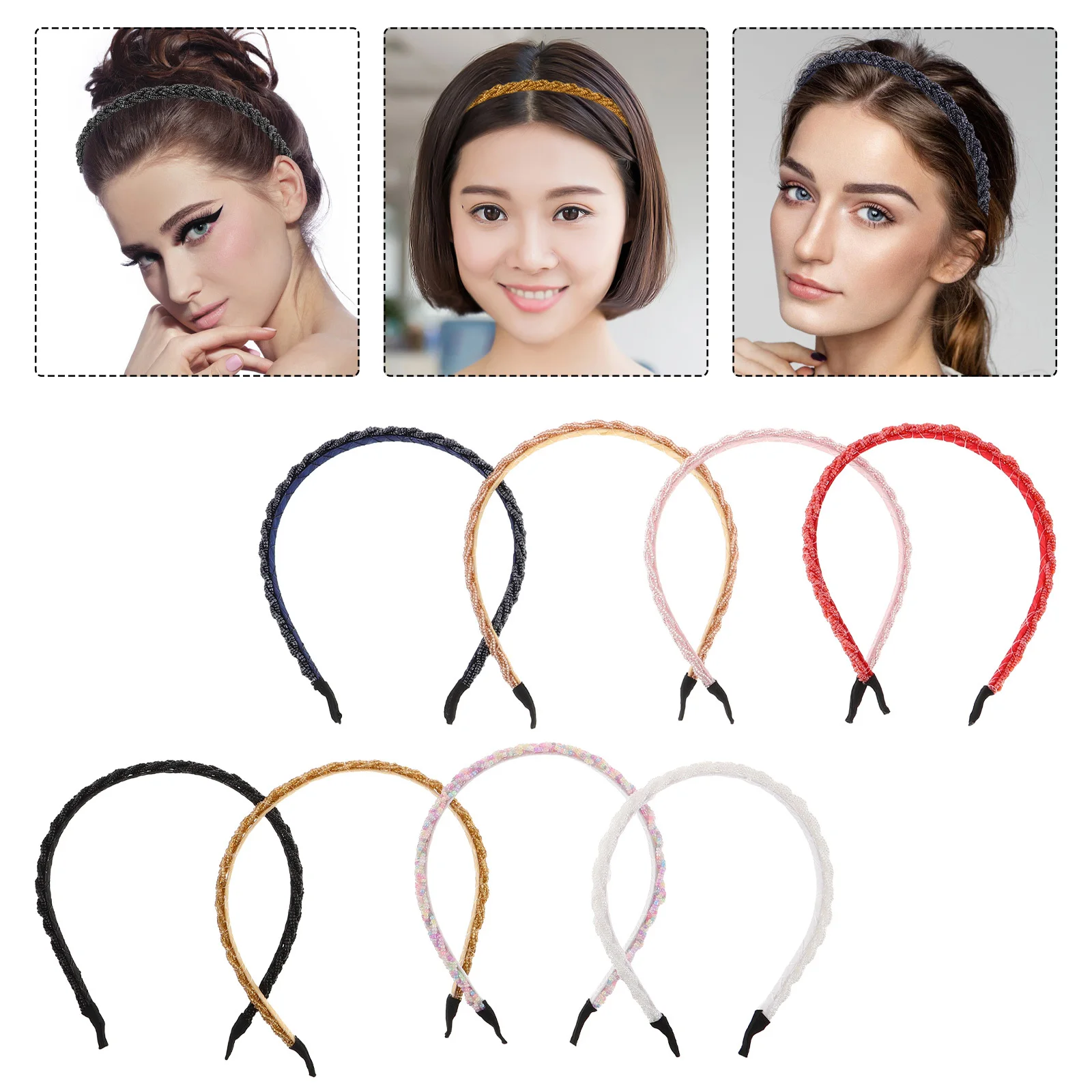 

8pcs Beaded Braided Headband Simulated Braid Hairband For Women Bridal Wedding Headpiece, Princess Bride Accessory, Boho