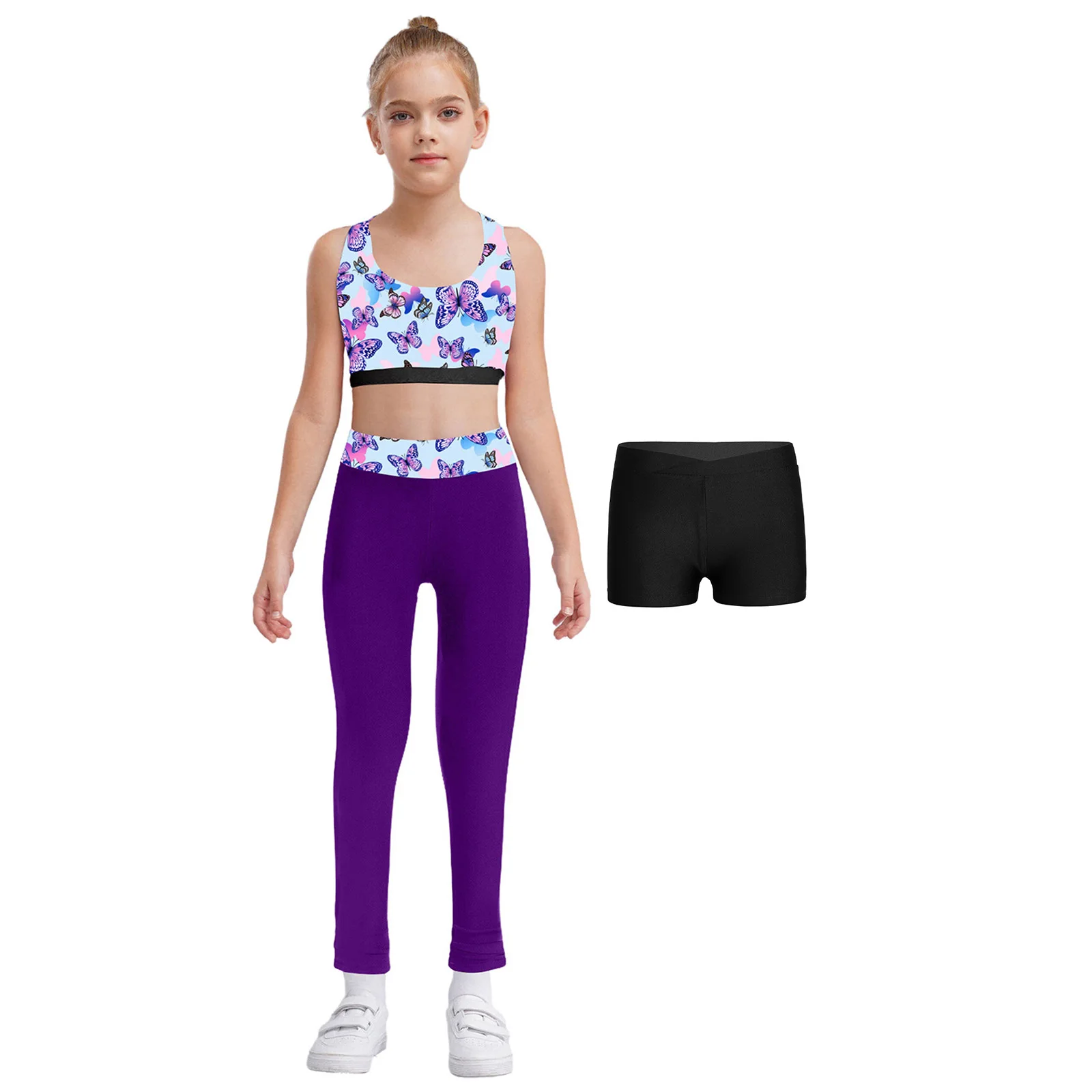 Children's Three Piece Fitness Sports Outfit Kids Girls Tracksuits Sleeveless Yoga Set Running Cycling Workout Clothes Suits
