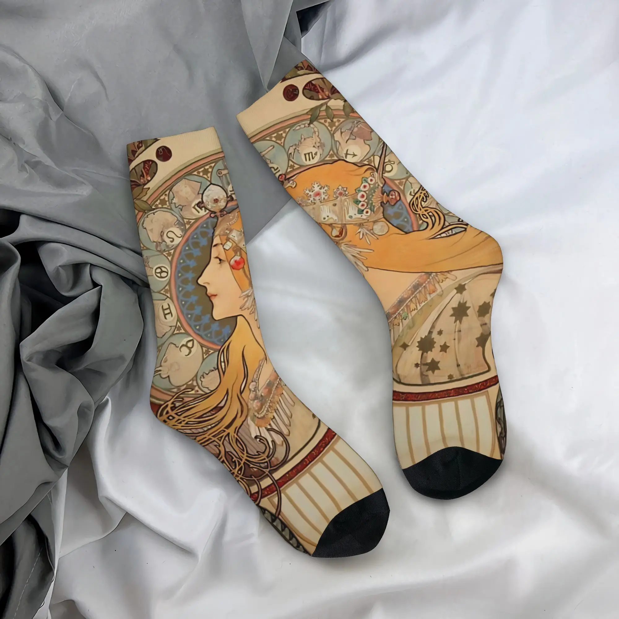 

Language of Flowers Alphonse Mucha Socks Graphic Stockings Anti Skid Adults Men Socks Soft Winter Gothic Outdoor Socks