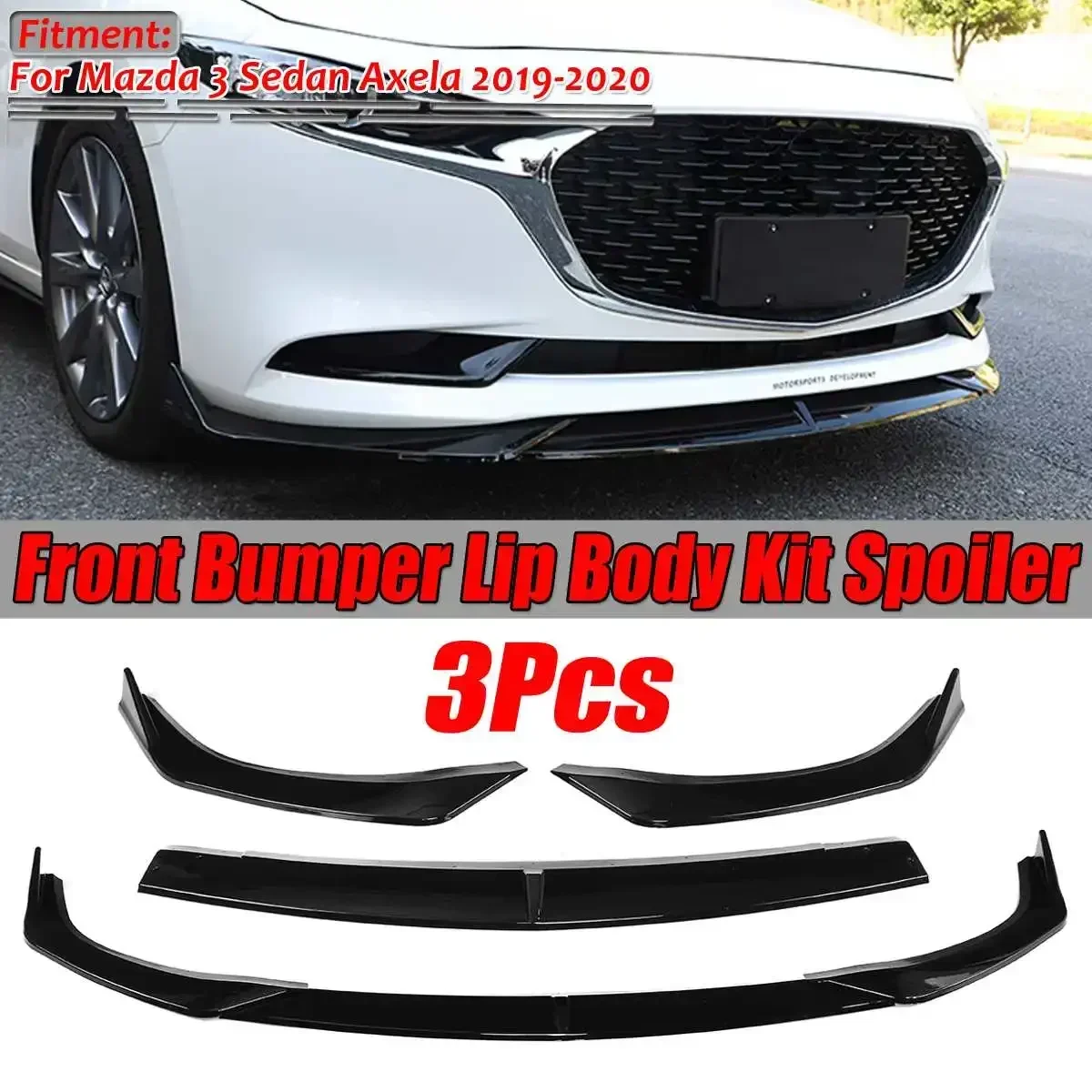 

Black/Carbon Fiber Look Car Front Bumper Lip Diffuser Spoiler Protector Body Kit For Mazda 3 Sedan Axela 2019-2020 Body Kit