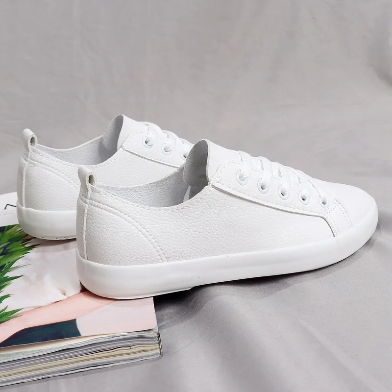 Summer High Quality Soft Leather Black White Shoes Women\'s Sneakers Breathable Casual Shoes Korean Version Lace-up Flats Women