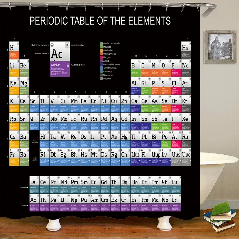 Periodic Table of Elements Bathroom Curtains Waterproof 3D Print Shower Curtain White Fabric Curtain For The Bath