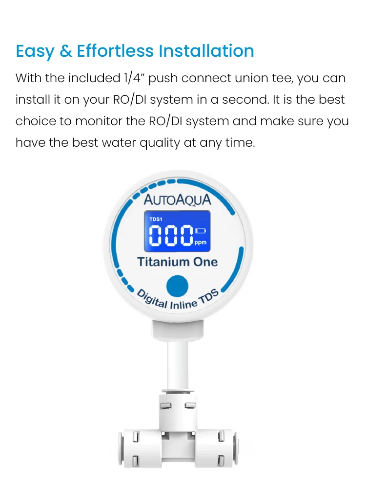 AUTOAQUA Titanium One TDS-100 Digital Inline TDS Meter Aquarium Test Monitor Qualify Pure Water