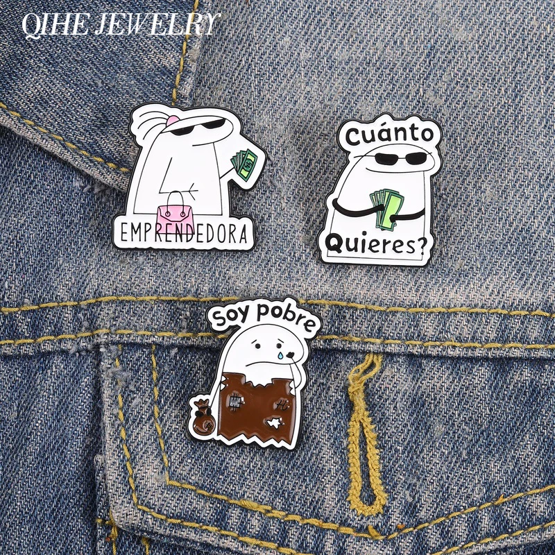 Pin de Esmalte Divertido con Meme 'Flork' en Español y Dólares 'Soy Pobre', Pin 'Flork' Emprendedora 'Cuanto Quieres', Broche, Joyería, Regalo
