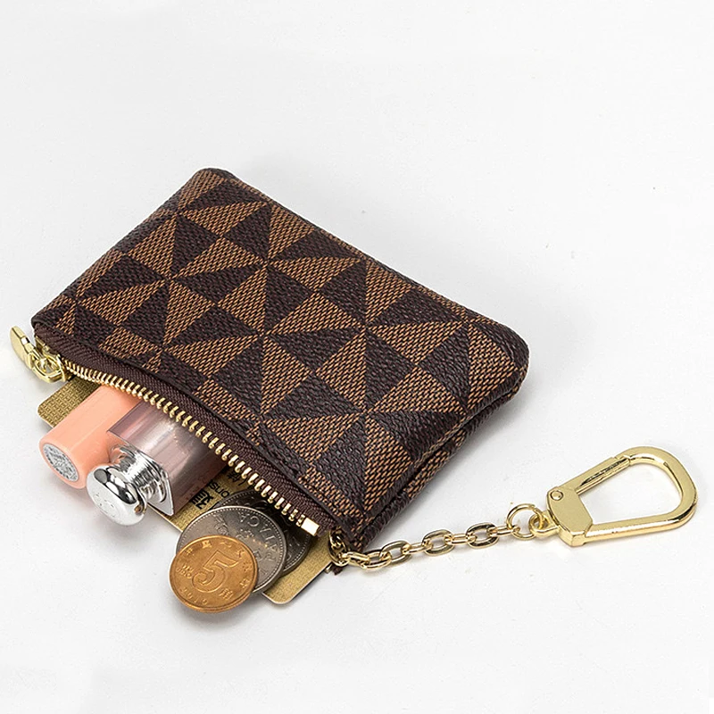 Fashion Brand Coin Purse With Key chain Women PU Leather Mini Wallet Portable Billfold Lipstick Keys Bank Cards Storage Bag