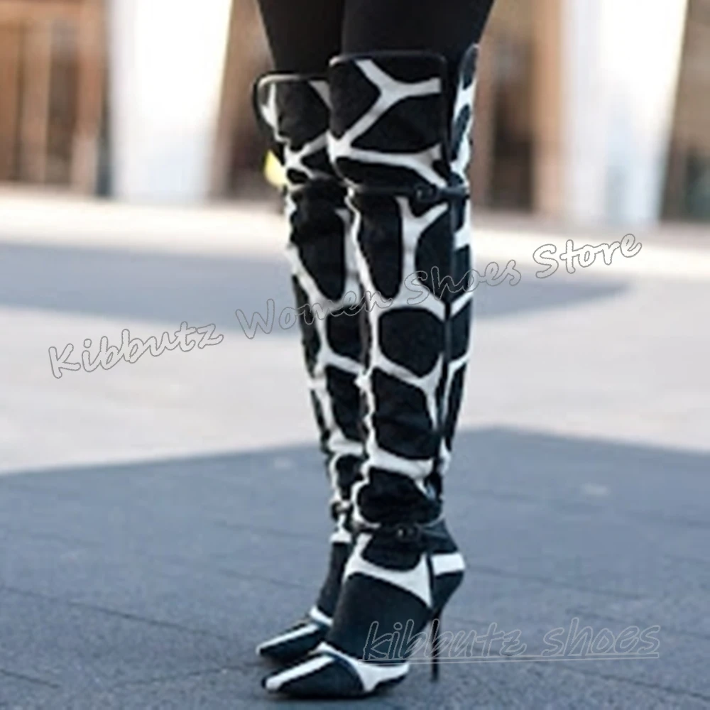 

Ботинки выше колена с коровьим принтом, кожаные туфли без шнуровки с острым носком на тонком высоком каблуке, модная новинка, роскошная лаконичная пикантная обувь для девочек, новинка