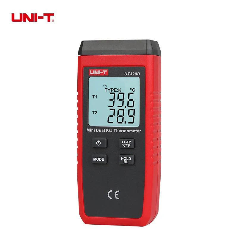 UNI-T thermomètre mini-contact UT320D, données de thermomètre de thermocouple K/J à double canal pour garder automatiquement