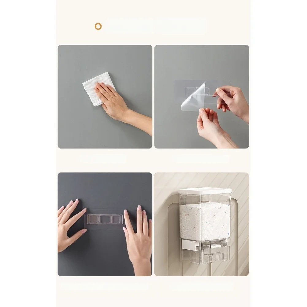 Clear Wall Mounted Detergent Dispenser Box with Push Activation Dual Seal Technology and Large Capacity Opening