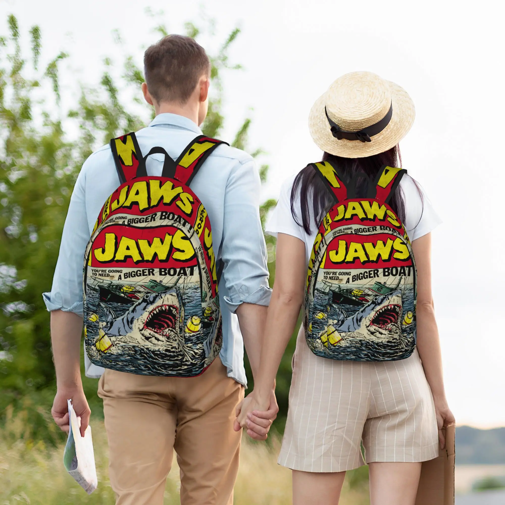 

Jaws Pulp Attack Comic Cover Backpack Men Women Fashion School Work Daypack Classic Movie Laptop Computer Canvas Bags Outdoor