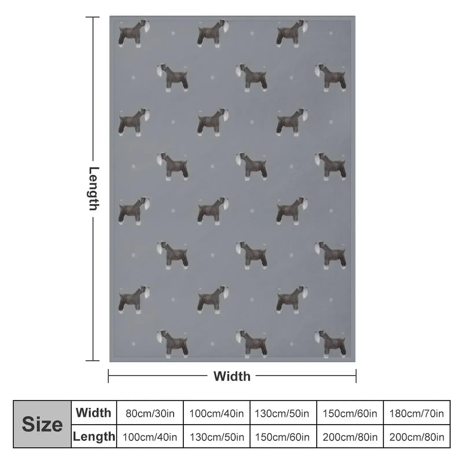 Side facing Schnauzer repeat pattern Soft Grey Throw Blanket Stuffeds Flannels Blankets