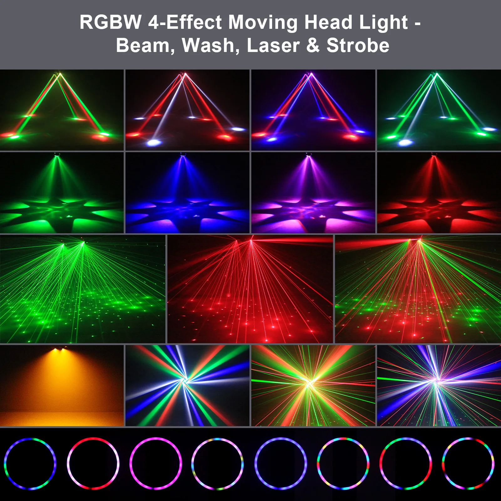 120W 4in1 RGBW Moving Head Light Beam Effect Lights Laser Light Remote Control Stage Lighting for DJ Disco Party Concert Theater