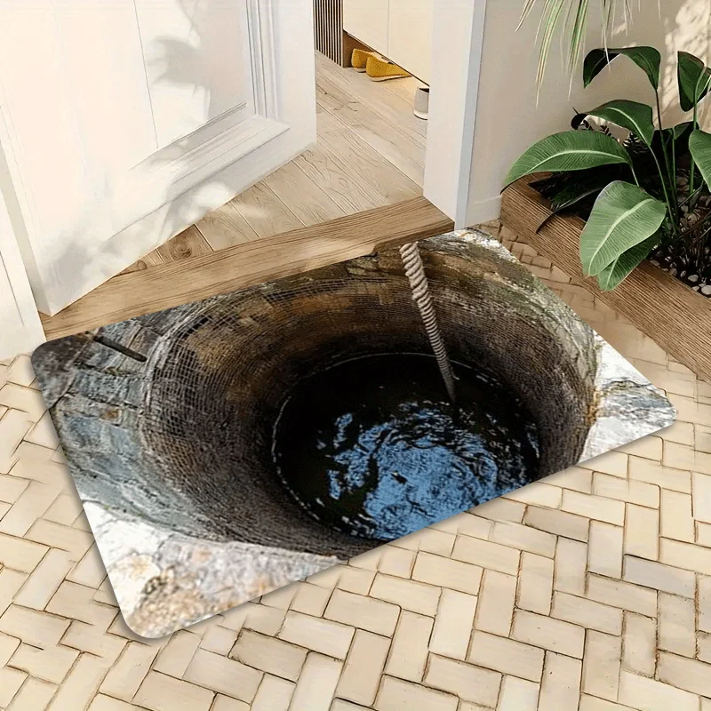 3D Well Depth Illusion Flannel Rug Printed Carpet Indoor Decorative Entryway Floor Mat Anti Slip Soft Creative Design