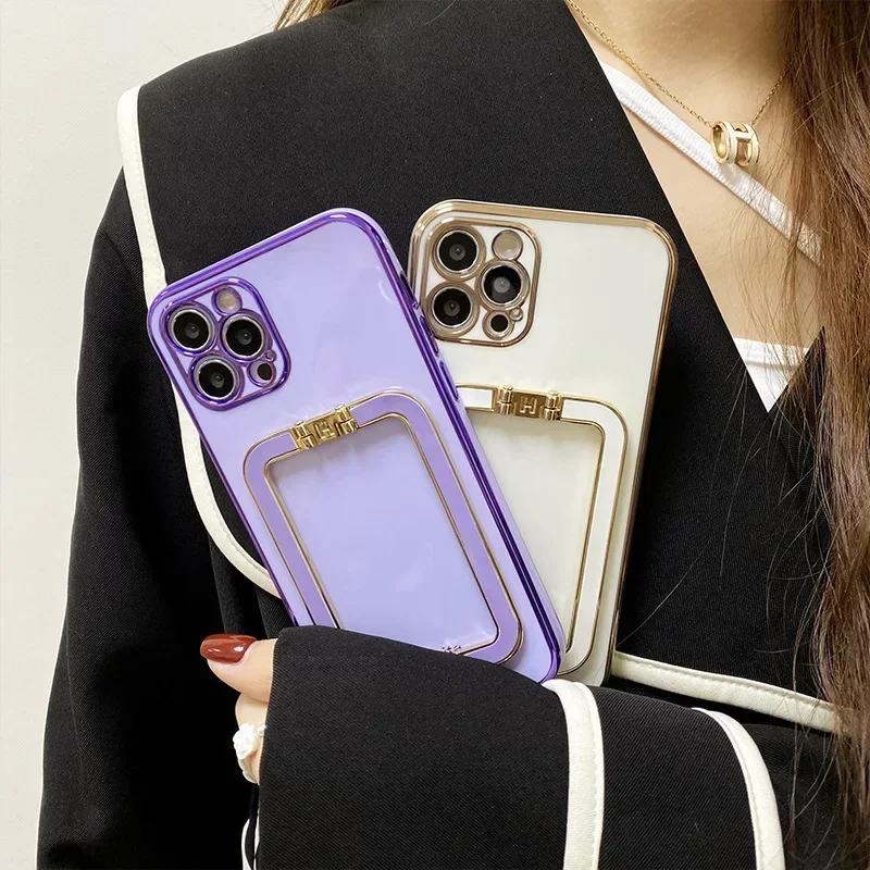 Gold Plating Phone Case, Korea Metal Square Holder, For Samsung S23, S24,S21, S22 Plus, Ultra ,For iphone 15,14 13 Pro max