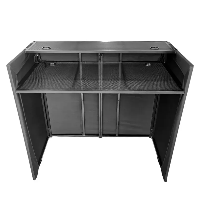 Professional steel frame DJ booth, black coarse cloth and foldable TV stand