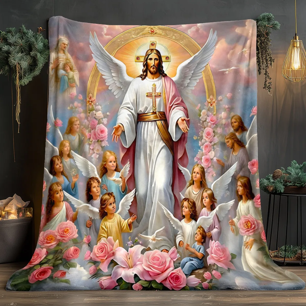 Inspirational Jesus Christ Divine Wings Religious Art Throw Blanket Christian Faith Spiritual Gift for Home Decor