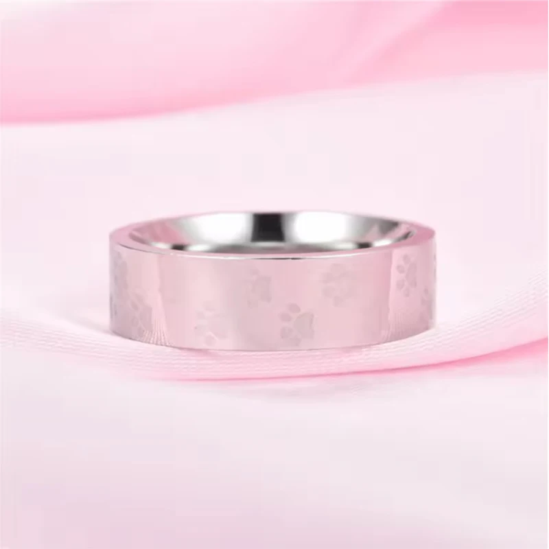 Christmas Gifts Fashion Cute Dog Cat Paw Rings Jewelry Stainless Steel Wedding Band Couple Ring for Women Width 6mm