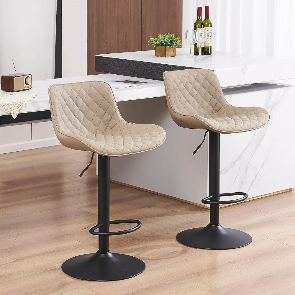 

YOUTASTE Khaki Bar Stools Set of 2 Adjustable Counter Height Barstools Faux Leather Bar Stool with Back,Swivel Modern Metal