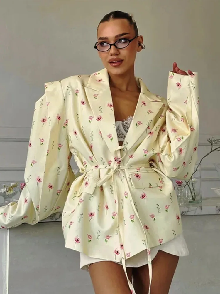 HH Women's New Fashion Waist-Close-Up Blazer Wide Shoulder Coat Female Elegant Lapel One-Buckle 6-Color Long Sleeve Jacket