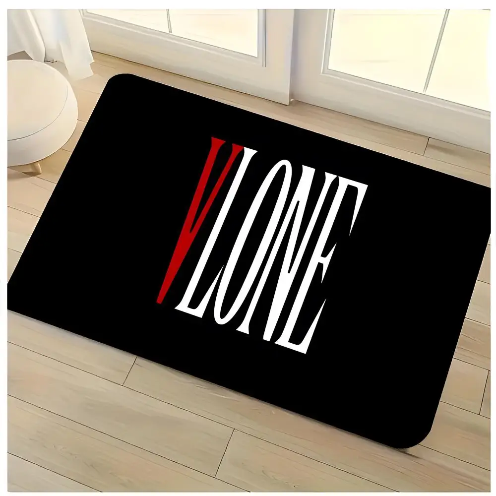 Alfombra de suelo con gráfico de hip hop V-VLONE, lavable, absorbente, de franela, antideslizante, para interiores
