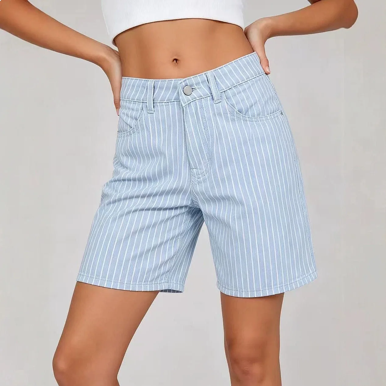 Jean High Waist Striped Jeans Women Loose Casual Spring Summer Denim Pants