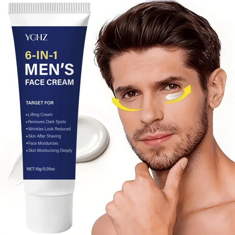 6 in 1 Men's Moisturizing Cream Is Suitable for Face, Neck, and Eye Areas, Containing Hyaluronic Acid, Caffeine Peptides, Niacinamide, and Collagen, It Tightens and Lifts, Smoothes Out Loose Skin, and Leaves Skin Glowing, Suitable for All Skin Types
