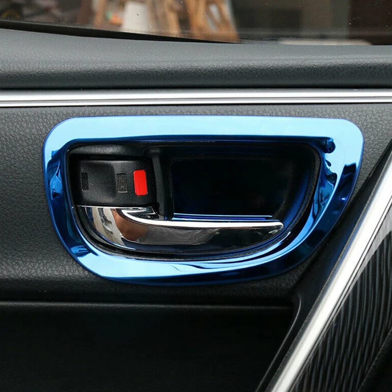 4pcs/set Car Interior Door Handle Bowl Cover Trim Frame Fit for Toyota Corolla 2014 2015 2016 2017 2018 Blue Titanium Style