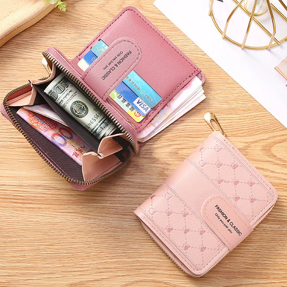 Short Wallet For Women 2023 Fashion Simple New Large Capacity Versatile Heart Color Clutch Zipper Buckle Coin Purse Female Bag