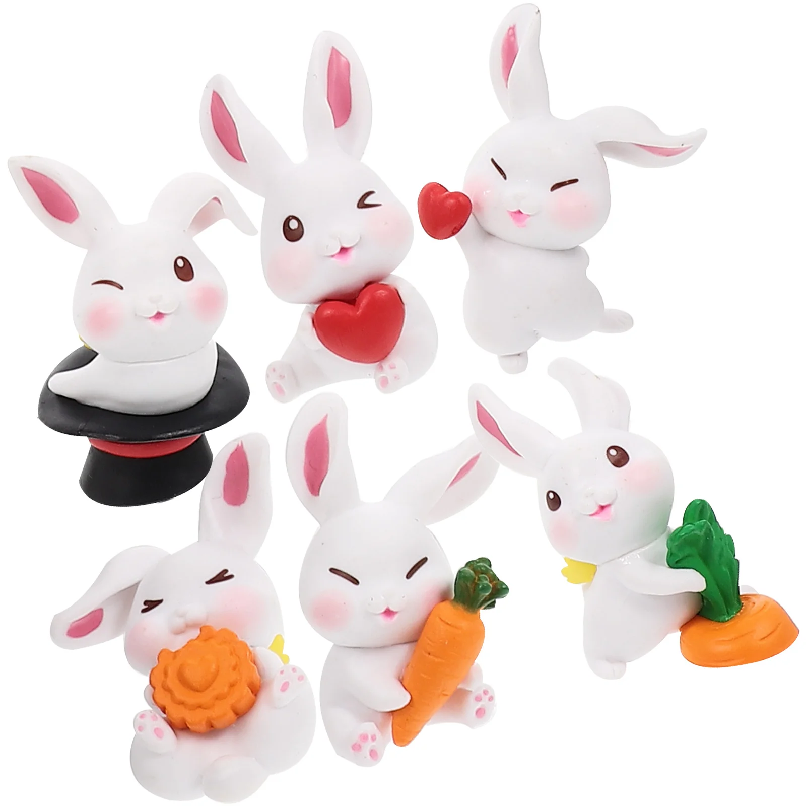 

6Pcs Mini Rabbit Statue Resin Material Cartoon Bunny Small Cute Decor for Garden Bonsai Micro Landscape