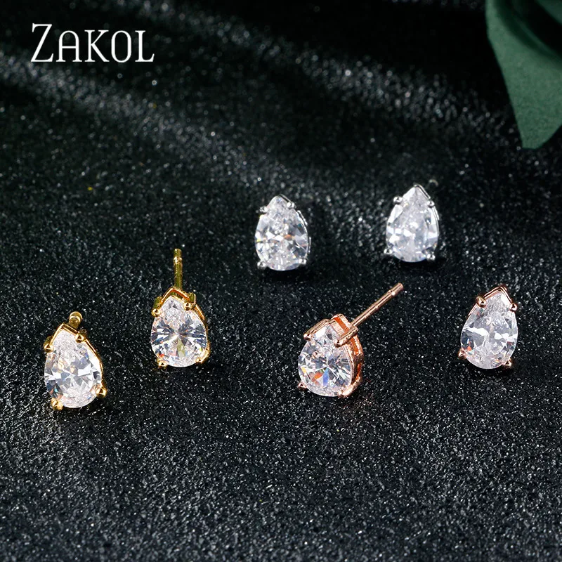 ZAKOL Fashion Water Drop Zircon Stud Earrings White Color Statement Earring for Woman Girls Jewelry Accessories Gift FSEP2546