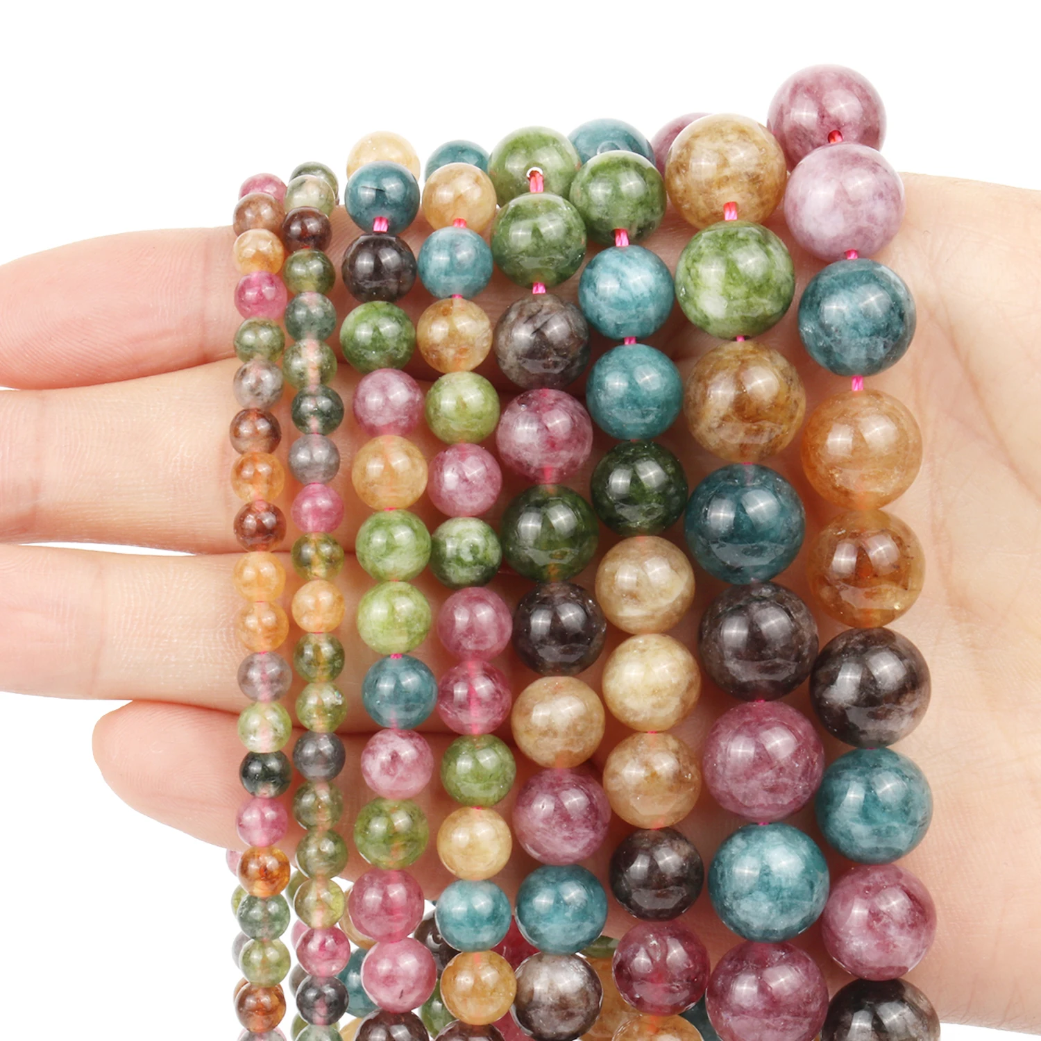 4/6/8/10mm High Qulity Tourmaline Beads Natural Stone Round Colorful Loose Beads for Jewelry Making Supplier Bracelets Accessory