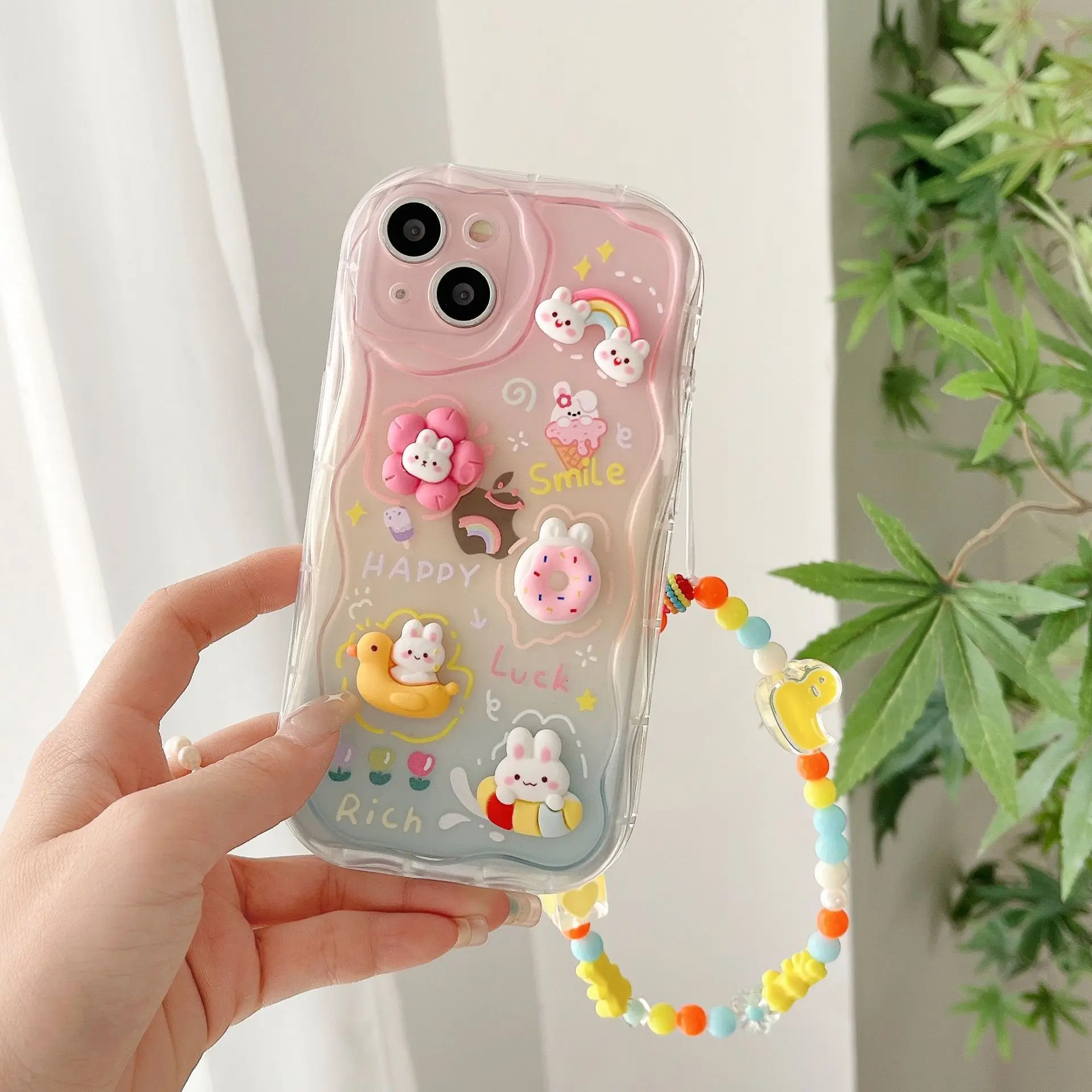 Miękkie etui ochronne na telefon do iPhone\'a Rainbow Rabbit Cover do iPhone\'a 16 15 14 13 12 11 Pro Max X XR XS MAX 8 7 Case