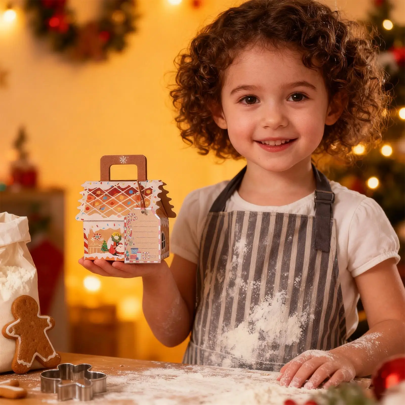 

Christmas Treat Boxes 50 Pieces House Shape Dessert Container Holiday Bakery Box For Candy Chocolate Party Supplies Holiday