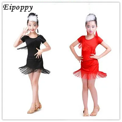 Modern Performance Dresses Children Sexy Black Latin Dance Dresses Girls Tulips Dresses Ballads Latin Salsa Dance Costumes Dance