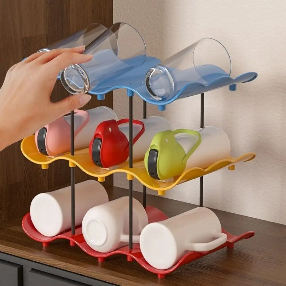 2/3/4 Layers Wavy Multi-layer Finishing Rack Anti-Fall Saving Space Water Cup Holder Large Capacity Water Bottle Storage Rack