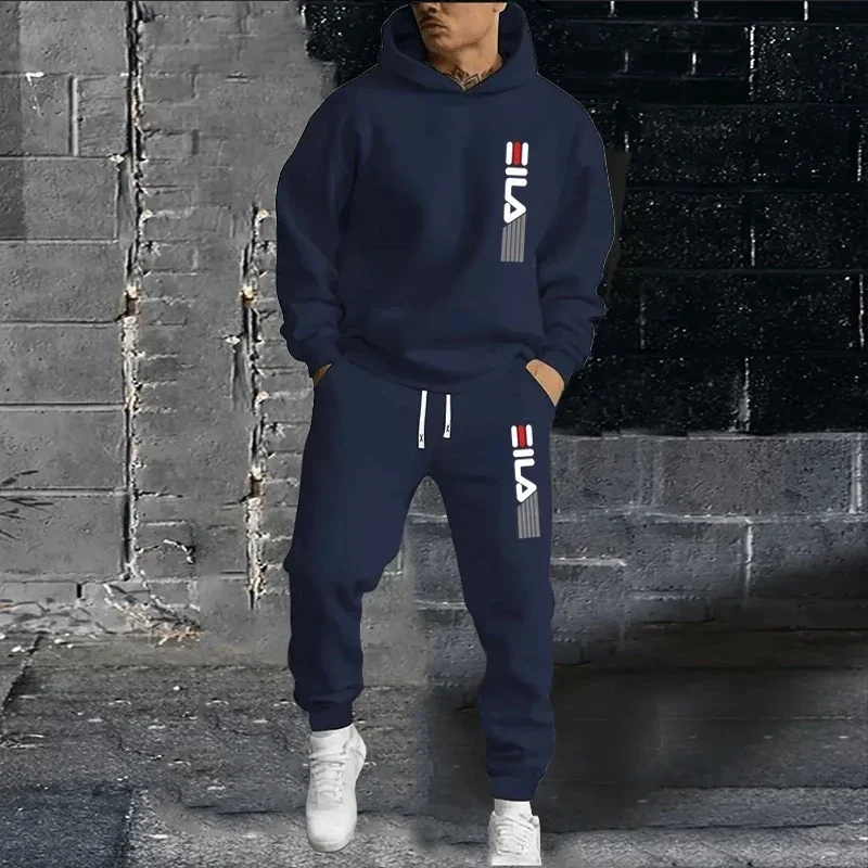 

New Spring and autumn men jogging hoodie sports suit, outdoor leisure walking fashion men's pullover + trousers two-piece set