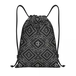 Custom Black Bandana Pattern Drawstring Bags Women Men Lightweight Paisley Style Sports Gym Storage Backpack