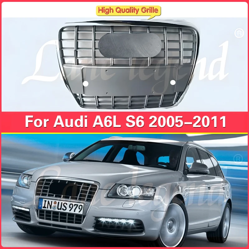 Perfect Match S6 Style Front Racing Grille With Chrome Ring For Audi A6/S6 C6 2005-2011 Upper Grille Grill Mesh