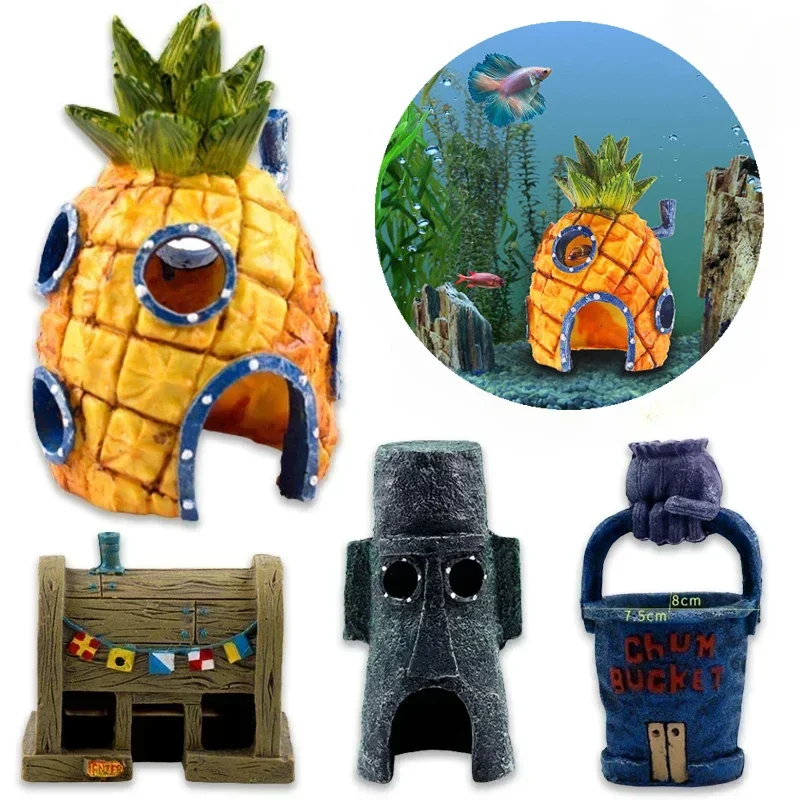 Aquarium Decoration Landscaping Accessories Fish Tank Aquarium Decoration Cartoon Character Pineapple House Decoration