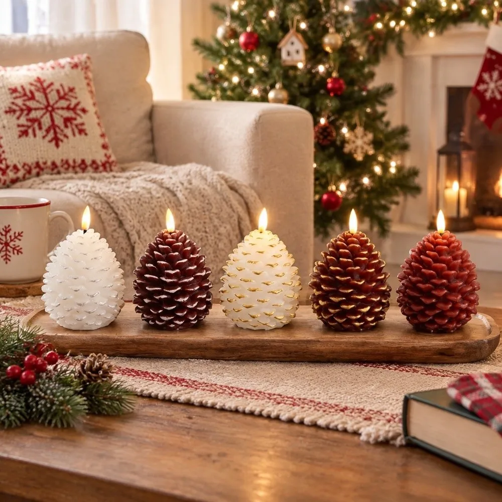 Simulation Pine Cone Christmas LED Candle Lights Paraffin Wax Electric Pine Cone Lights Versatile Convenient Lights Fake Candles