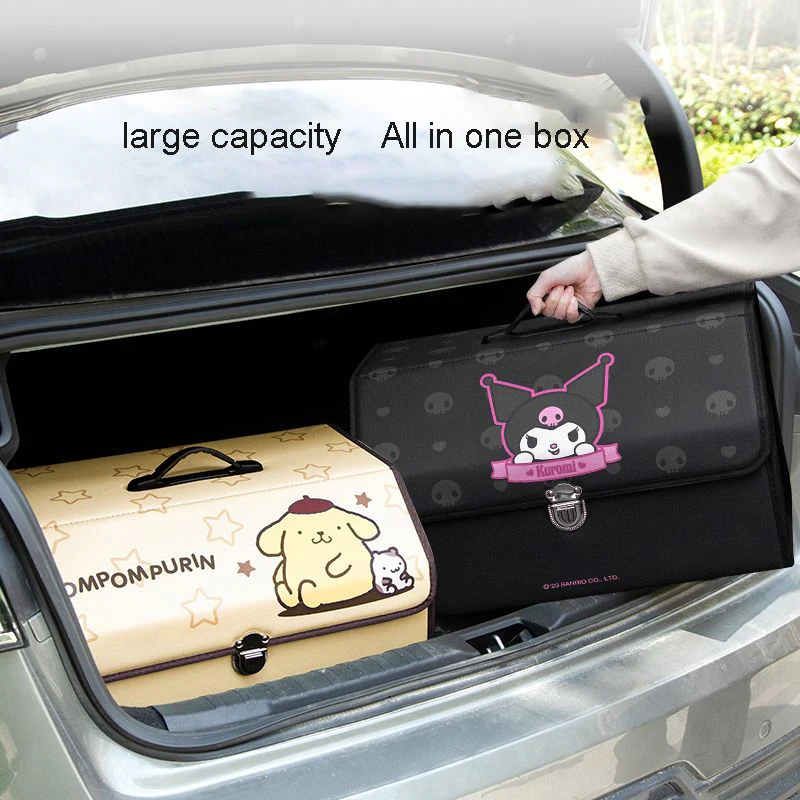 Kawaii Pompom Purins Kuromi Cartoon Car Trunk Storage Box Outdoor Camping Large Capacity Vehicle Mounted Storage Storage Box