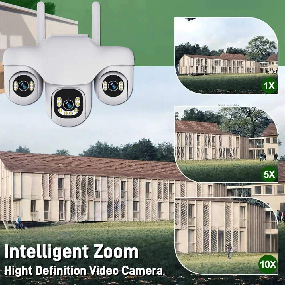 كاميرا واي فاي 15 ميجابكسل، ثلاثة عدسات PTZ، ثلاثة كاميرات IP، تتبع تلقائي بشري، خارجي مقاوم للماء، مراقبة أمنية ذكية CCTV