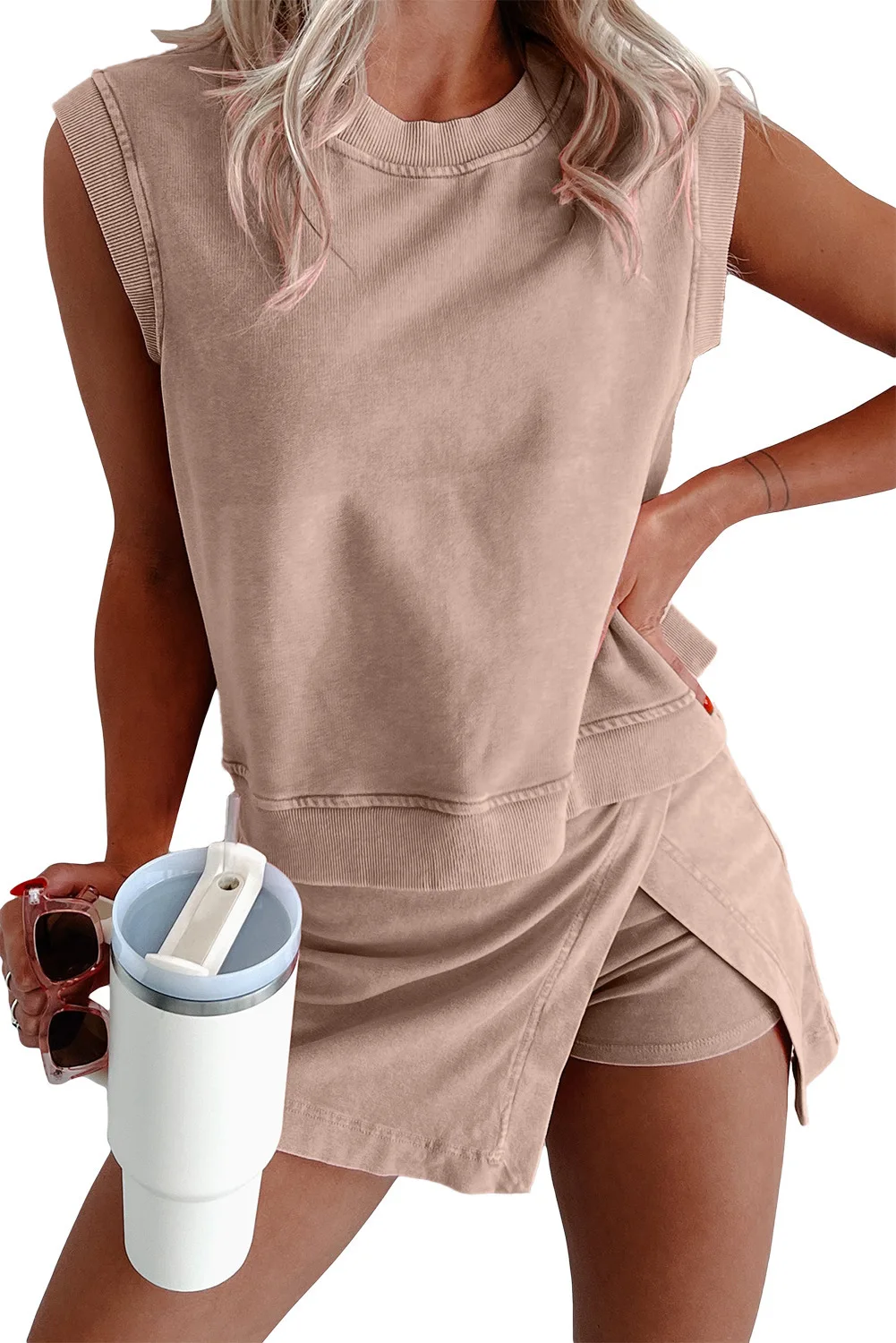 1 Set ärmelloses Top und Wickelrock-Set, lässiges Vintage-Zweiteiler-Outfit für Damen, Sommer-Alltagskleidung – Detail 9