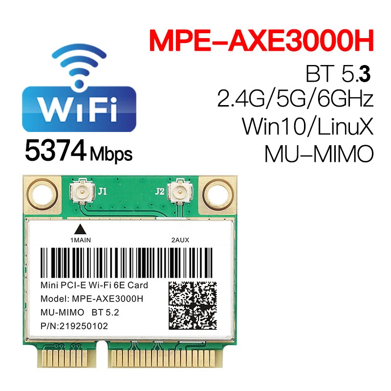 

WiFi 6E AX210HMW Bluetooth 5.3 Mini PCI-E Wi-Fi-карта для AX210 5374 Мбит/с 802.11ax 2.4G/5G/6G