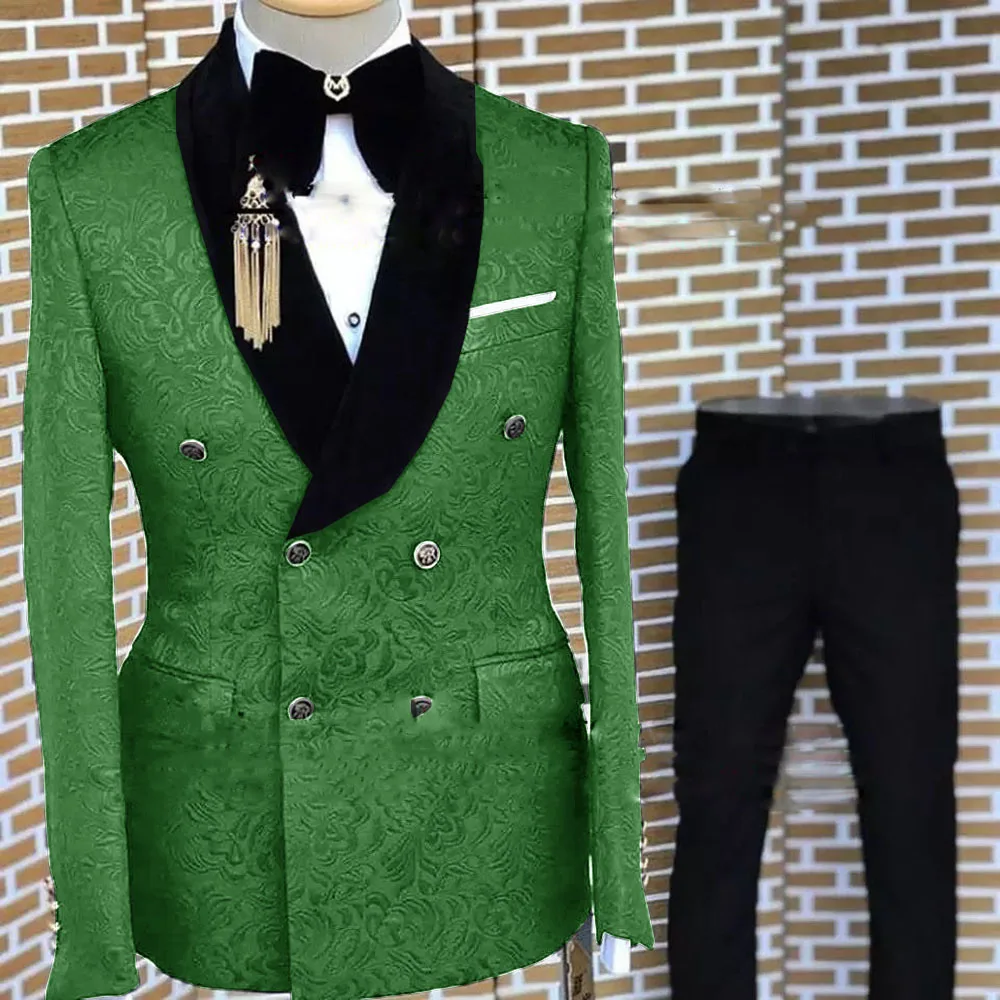 Grijs Formeel Pak Voor Mannen Gebloemd Jasje Broek 2 Stuk Set Bruiloft Bruidegom Smoking Elegant Heren Pak Knappe Blazer