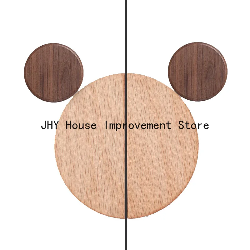 1 set of wooden children's wardrobe handles Cute children's room Mickey Mouse cartoon wardrobe door semi circular handles