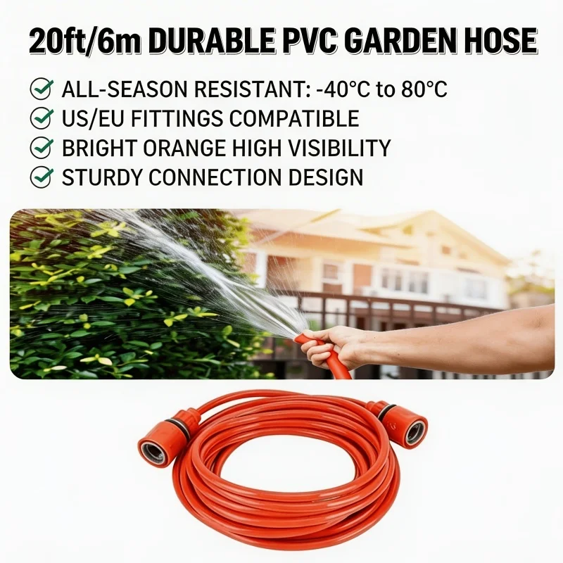 1pc Durable Garden Hose Compatible With American European Fittings 6m Bright Orange Garden High Pressure Hose Garden Accessories