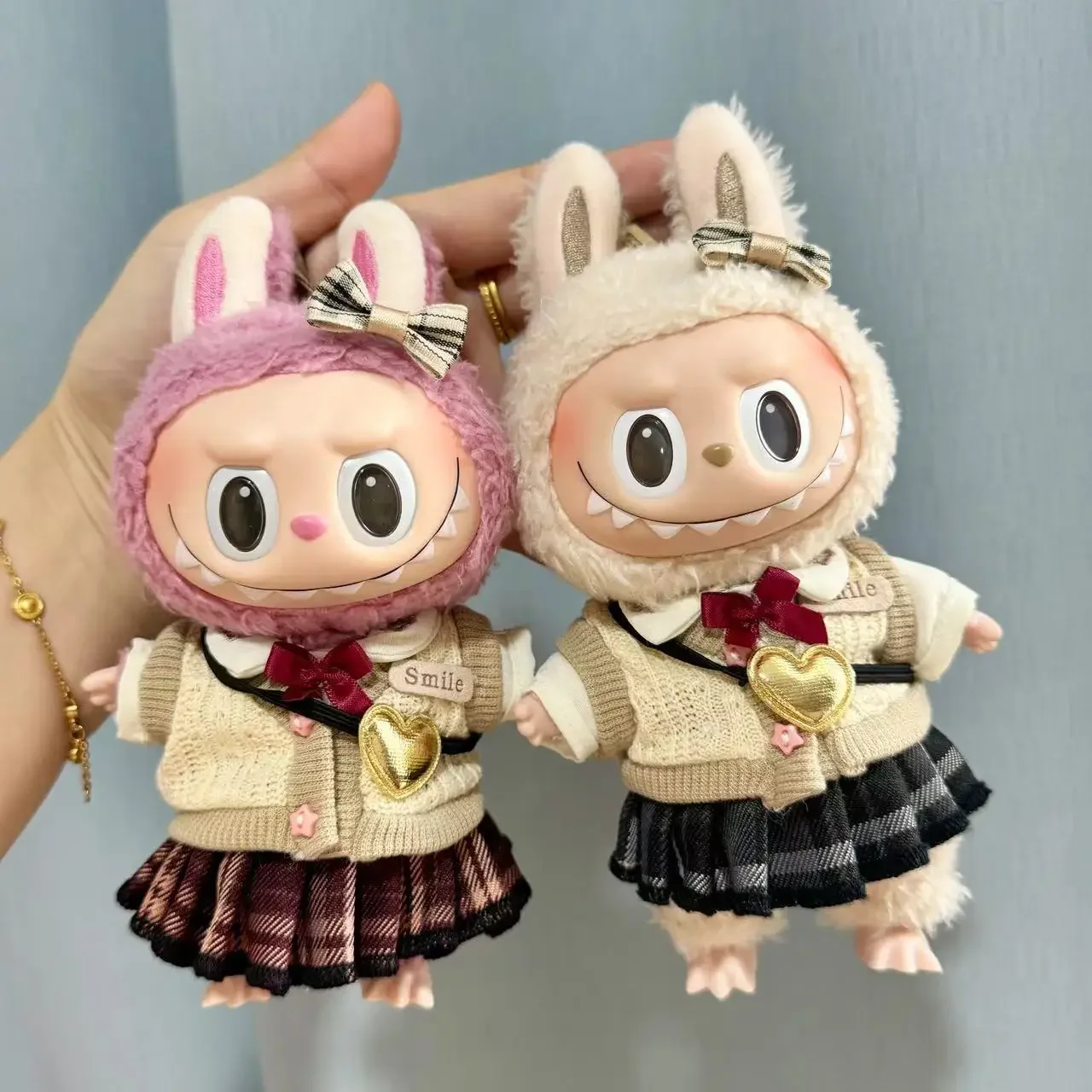 17cm Plush Doll's Clothes The Monster Labubu Outfit Accessories Clothing DIY Kids Gift JK Set White Shirt Plaid Skirt YE26A