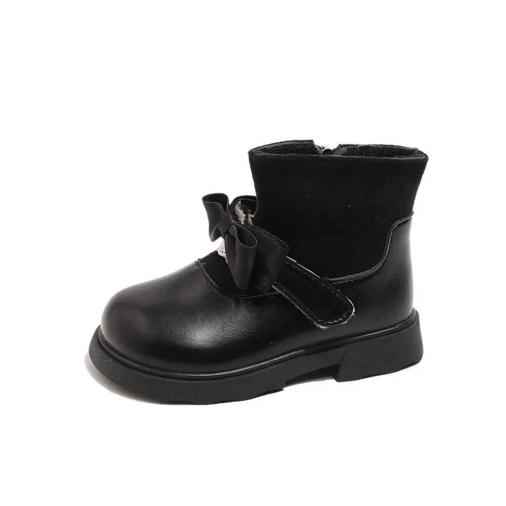 

Кожаные полусапожки принцессы для девочек, размер A/W, теплые сапоги на флисовой подкладке с бантом для малышей, новая обувь для маленьких девочек